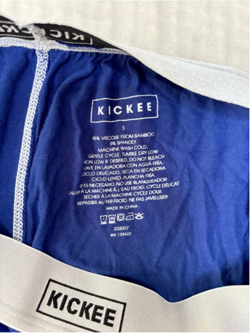 Men's KICKEE Blue Bamboo Boxers S with White Waistband by Kickee Pants